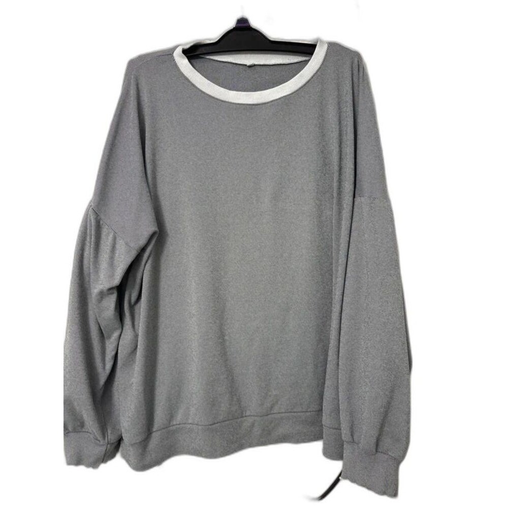 Comfy Gray Knit Lightweight Pullover with White Trim-XL